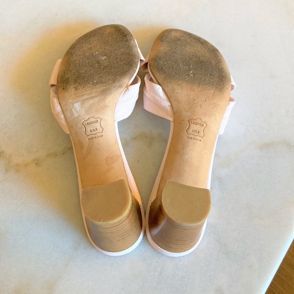 Stuart Weitzman pink leather open toe stacked heel slide sandals heel shoes 9.5 - Picture 6 of 7